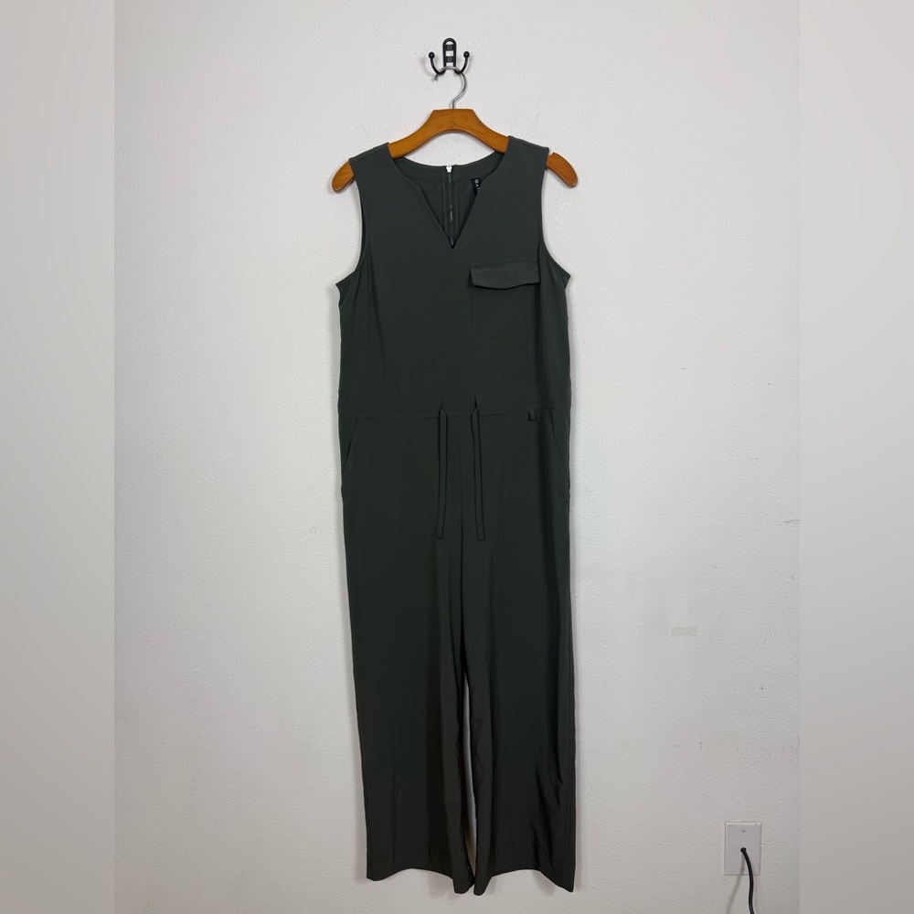 Athleta Green Topanga Jumpsuit Wide Leg V Neck Relaxed Fit Sz Small - Picture 2 of 8